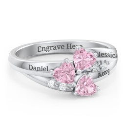 Heart Cluster Ring with Accents in 925 Sterling Silver with Cubic Zirconia and Pink Tourmaline