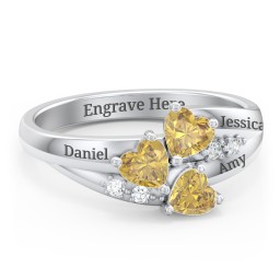Heart Cluster Ring with Accents in 925 Sterling Silver with Cubic Zirconia and Citrine