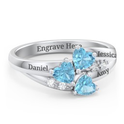 Heart Cluster Ring with Accents in 925 Sterling Silver with Cubic Zirconia and Blue Topaz