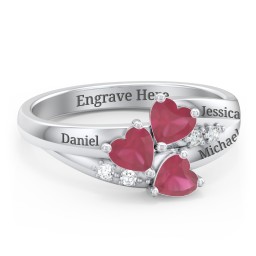 Heart Cluster Ring with Accents in 925 Sterling Silver with Diamond and Ruby