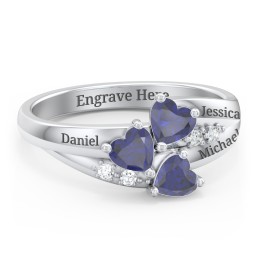 Heart Cluster Ring with Accents in 925 Sterling Silver with Diamond and Blue Sapphire