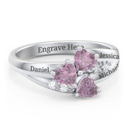 Heart Cluster Ring with Accents in 925 Sterling Silver with Diamond and Alexandrite
