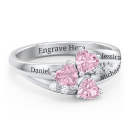 Heart Cluster Ring with Accents in 925 Sterling Silver with Pink Tourmaline