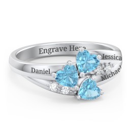 Heart Cluster Ring with Accents in 925 Sterling Silver with Blue Topaz