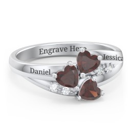 Heart Cluster Ring with Accents in 925 Sterling Silver with Garnet