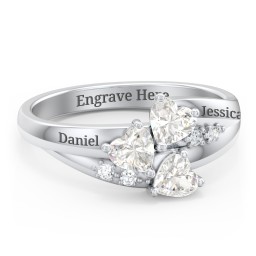 Heart Cluster Ring with Accents in 925 Sterling Silver with Cubic Zirconia