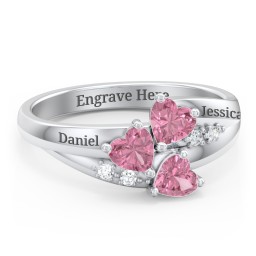 Heart Cluster Ring with Accents in 925 Sterling Silver with Pink Tourmaline