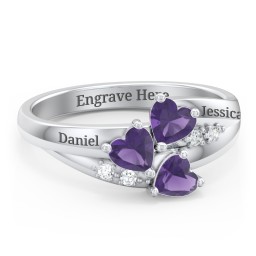 Heart Cluster Ring with Accents in 925 Sterling Silver with Amethyst