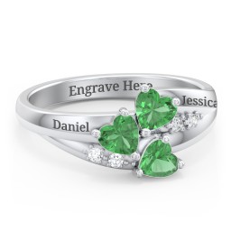 Heart Cluster Ring with Accents in 925 Sterling Silver with Emerald