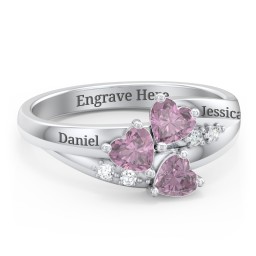 Heart Cluster Ring with Accents in 925 Sterling Silver with Alexandrite