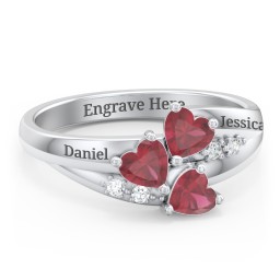 Heart Cluster Ring with Accents in 925 Sterling Silver with Ruby