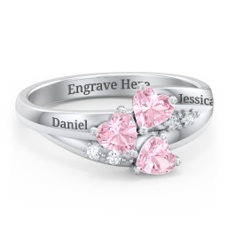 Heart Cluster Ring with Accents in 925 Sterling Silver with Pink Tourmaline