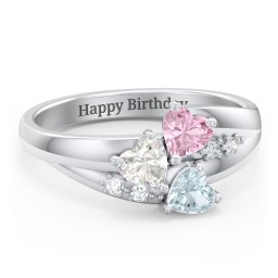 Heart Cluster Ring with Accents in 925 Sterling Silver with Cubic Zirconia, Pink Tourmaline, and Aquamarine