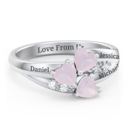 Heart Cluster Ring with Accents in 925 Sterling Silver with Opal