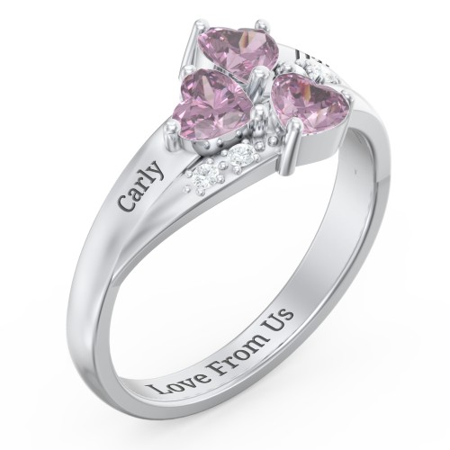 Heart Cluster Ring with Accents – Sterling Silver with Alexandrite and Cubic Zirconia