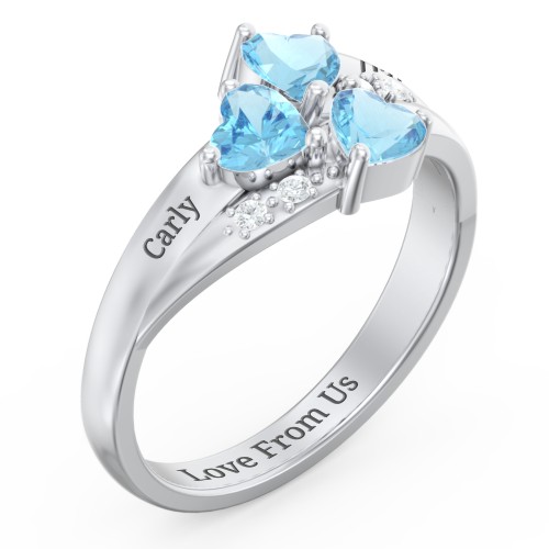 Heart Cluster Ring with Accents – Sterling Silver with Blue Topaz and Cubic Zirconia