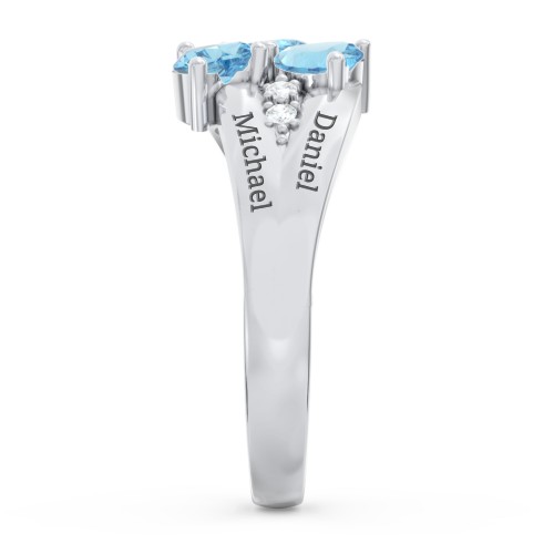 Heart Cluster Ring with Accents – Sterling Silver with Blue Topaz and Cubic Zirconia