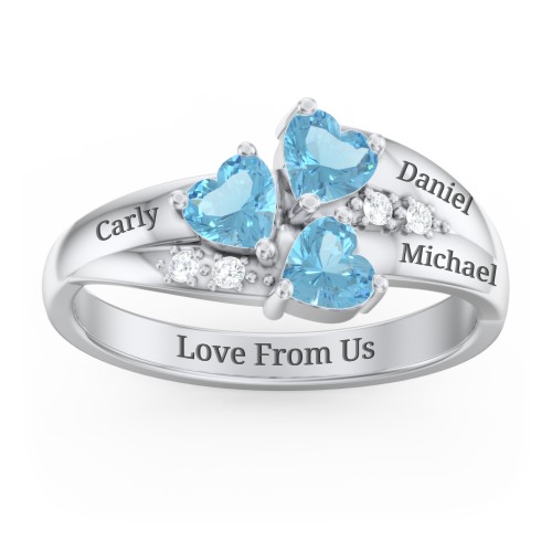 Heart Cluster Ring with Accents – Sterling Silver with Blue Topaz and Cubic Zirconia