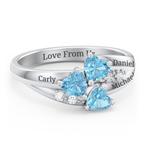 Heart Cluster Ring with Accents – Sterling Silver with Blue Topaz and Cubic Zirconia