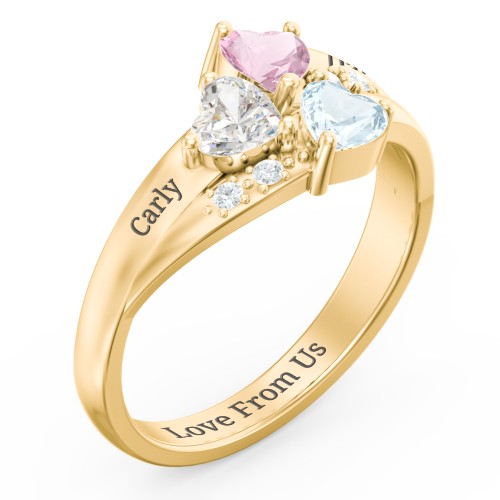 Heart Cluster Ring with Accents – 10K Yellow Gold with Cubic Zirconia, Pink Tourmaline, and Aquamarine