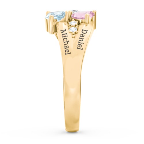 Heart Cluster Ring with Accents – 10K Yellow Gold with Cubic Zirconia, Pink Tourmaline, and Aquamarine