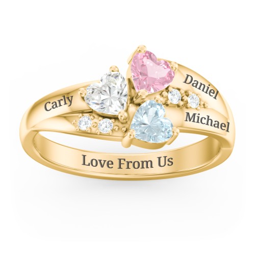 Heart Cluster Ring with Accents – 10K Yellow Gold with Cubic Zirconia, Pink Tourmaline, and Aquamarine