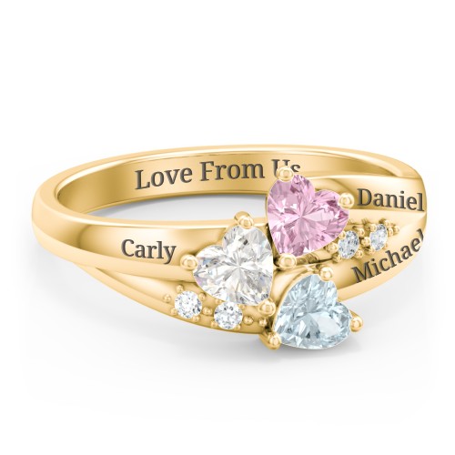 Heart Cluster Ring with Accents – 10K Yellow Gold with Cubic Zirconia, Pink Tourmaline, and Aquamarine