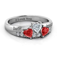 Tripartite Heart Gemstone Ring with Accents – Sterling Silver with Garnet and Cubic Zirconia