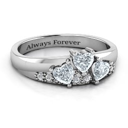 Tripartite Heart Gemstone Ring with Accents in 925 Sterling Silver with Diamond