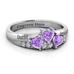 Tripartite Heart Gemstone Ring with Accents in 925 Sterling Silver with Amethyst
