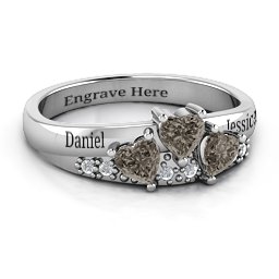 Tripartite Heart Gemstone Ring with Accents in 925 Sterling Silver with Smokey Quartz
