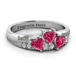 Tripartite Heart Gemstone Ring with Accents in 925 Sterling Silver with Ruby