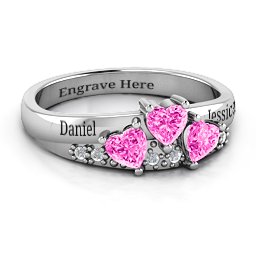 Tripartite Heart Gemstone Ring with Accents in 925 Sterling Silver with Pink Tourmaline