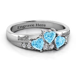 Tripartite Heart Gemstone Ring with Accents in 925 Sterling Silver with Blue Topaz