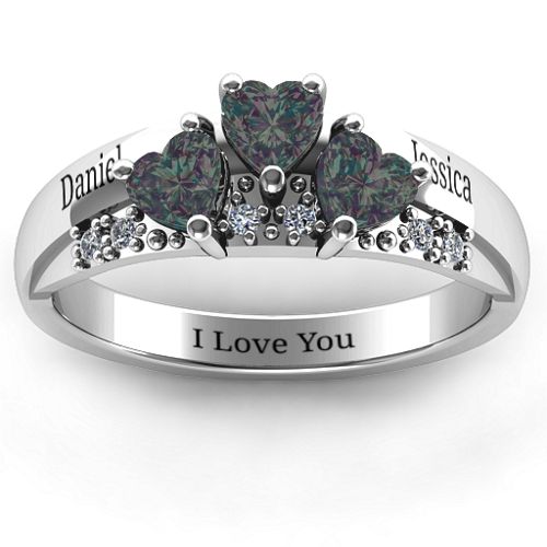 Tripartite Heart Gemstone Ring with Accents – Sterling Silver with Alexandrite and Cubic Zirconia