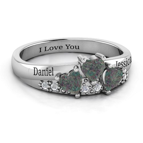 Tripartite Heart Gemstone Ring with Accents – Sterling Silver with Alexandrite and Cubic Zirconia