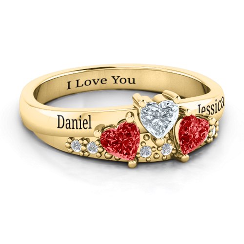 Tripartite Heart Gemstone Ring with Accents – 10K Yellow Gold with Garnet and Cubic Zirconia