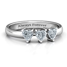 Triple Heart Stone Ring in 925 Sterling Silver with Diamond