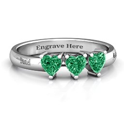Triple Heart Stone Ring in 925 Sterling Silver with Emerald