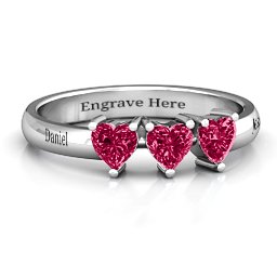 Triple Heart Stone Ring in 925 Sterling Silver with Ruby