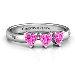 Triple Heart Stone Ring in 925 Sterling Silver with Pink Tourmaline