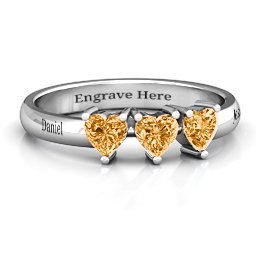 Triple Heart Stone Ring in 925 Sterling Silver with Citrine