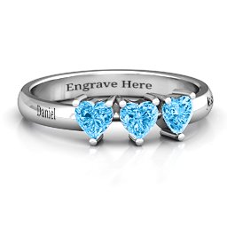 Triple Heart Stone Ring in 925 Sterling Silver with Blue Topaz