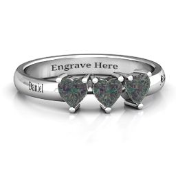 Triple Heart Stone Ring in 925 Sterling Silver with Alexandrite