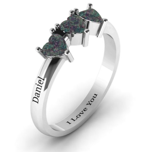 Triple Heart Stone Ring – Sterling Silver with Alexandrite