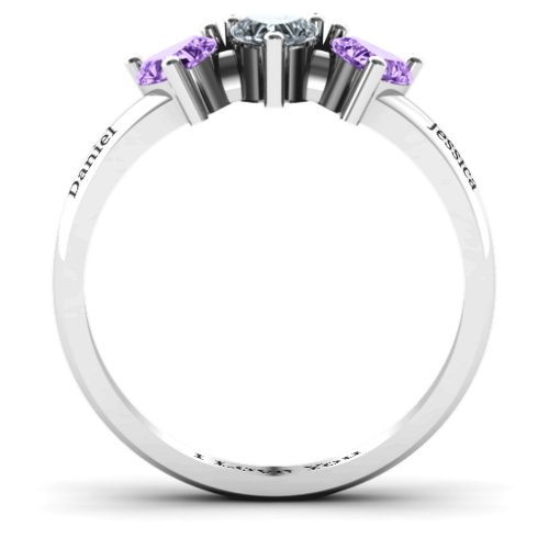 Triple Heart Stone Ring – Sterling Silver with Amethyst and Cubic Zirconia