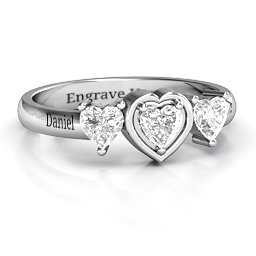 Heart Stone with Twin Heart Accents Ring