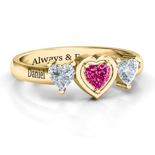 Heart Stone with Twin Heart Accents Ring