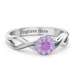Braided Floral Cluster Ring in 925 Sterling Silver with Amethyst and Amethyst Premium Zirconia