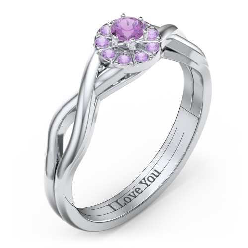 Braided Floral Cluster Ring – Sterling Silver with Amethyst and Amethyst Premium Zirconia
